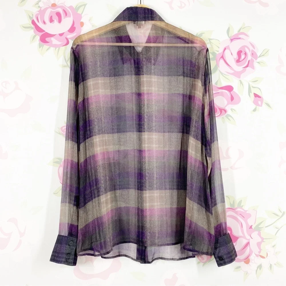 WORTH New York Purple Checkered Plaid Button Down Long Sleeve Shirt L - Picture 4 of 6